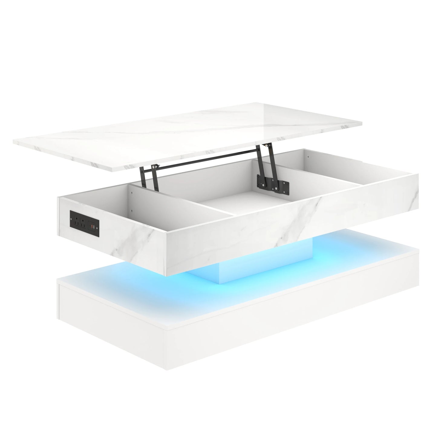 QiaoShiRen High Glossy LED Coffee Tables With Open Display Shelf