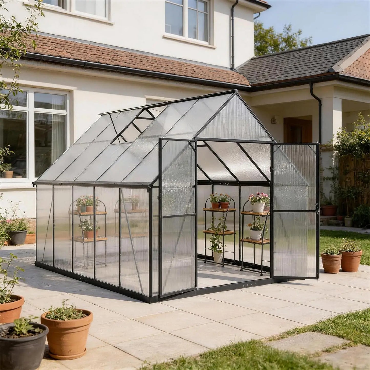 Heavy Duty Aluminum Frame Polycarbonate Greenhouse With Adjustable Roof Vent