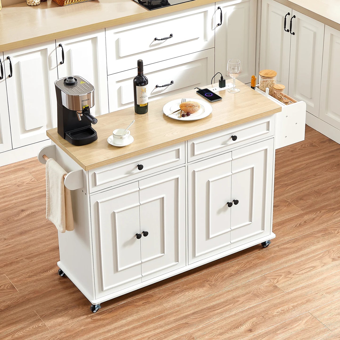 Mobile Kitchen Island Cart With Drop Leaf Outlet Spice Rack