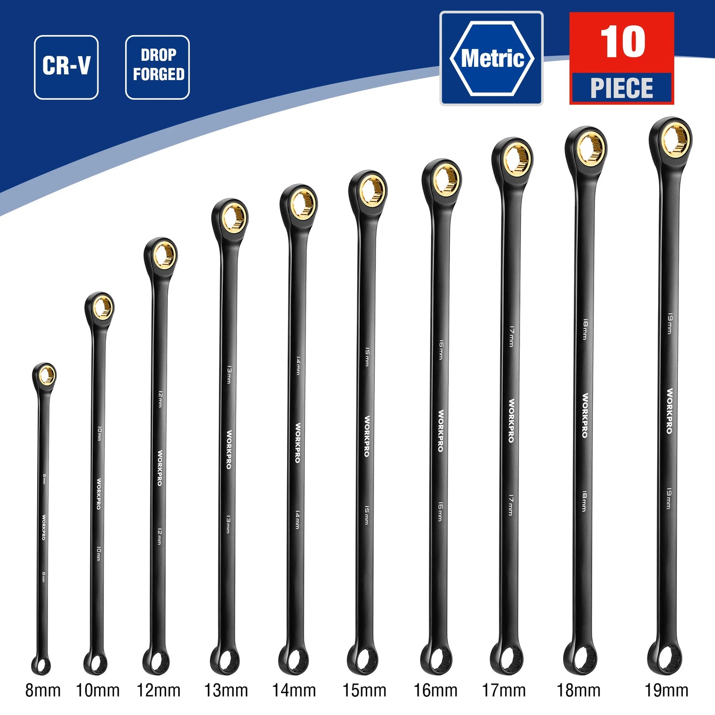 WORKPRO Extra Long Ratcheting Wrench Set CrV Steel