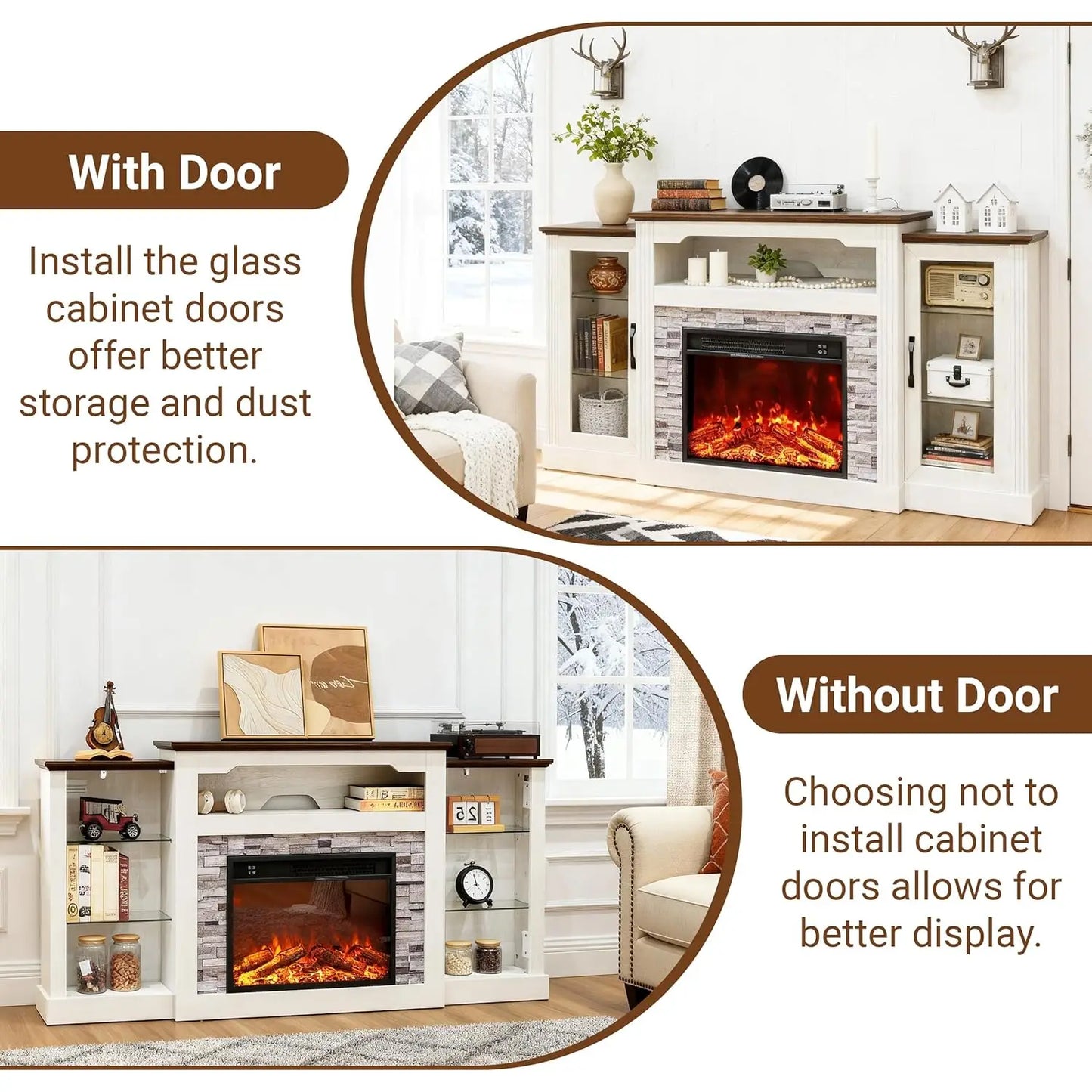 Electric Fireplace With Mantel TV Stand Farmhouse Style Entertainment Console