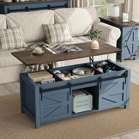 Farmhouse Style Sliding Barn Door Coffee Table Height Adjustable Customizable