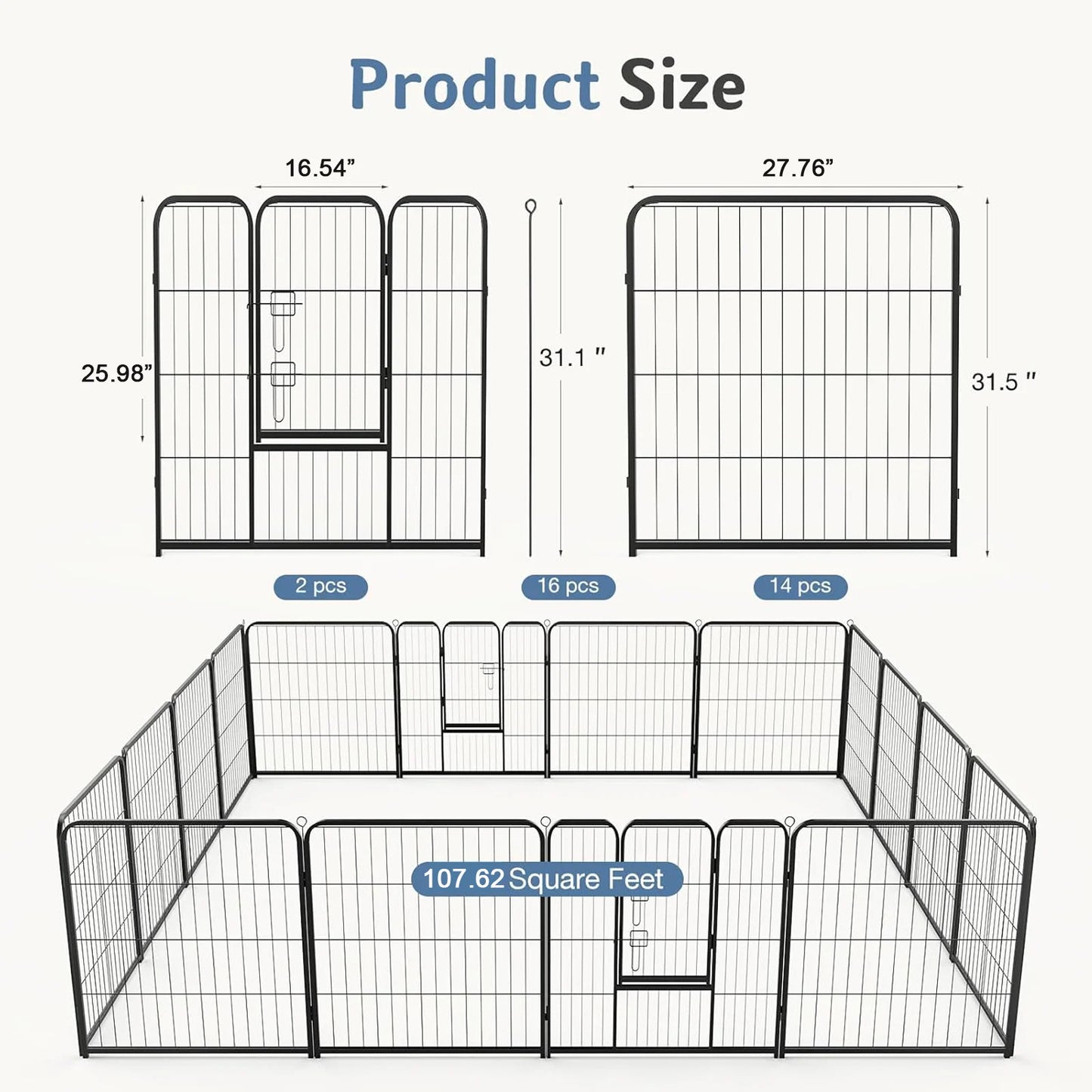 JHK Foldable Dog Playpen Metal Fence For Indoor Outdoor Use