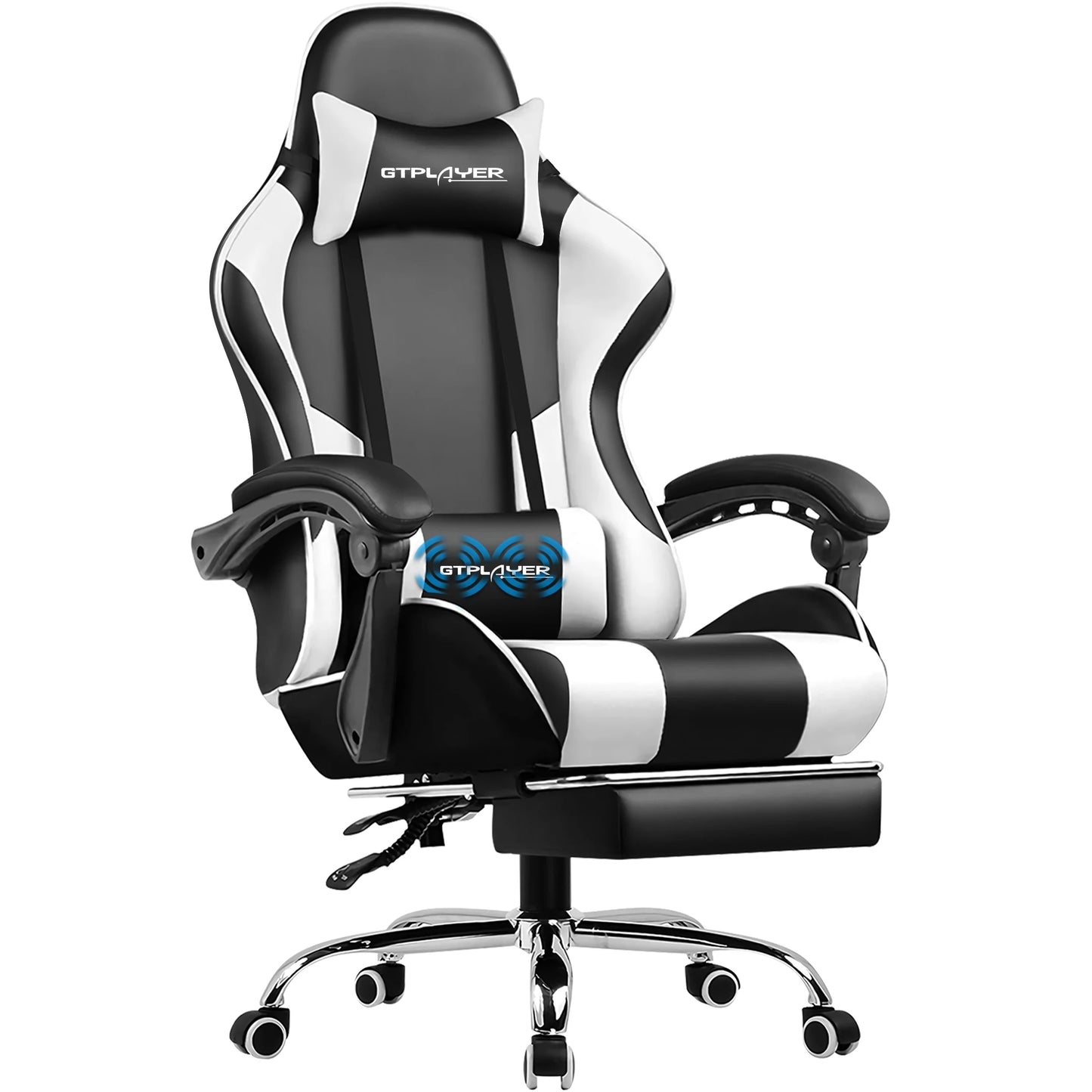 GTPLAYER Gaming Chair With Footrest, Lumbar Support, Swivel Seat, Headrest