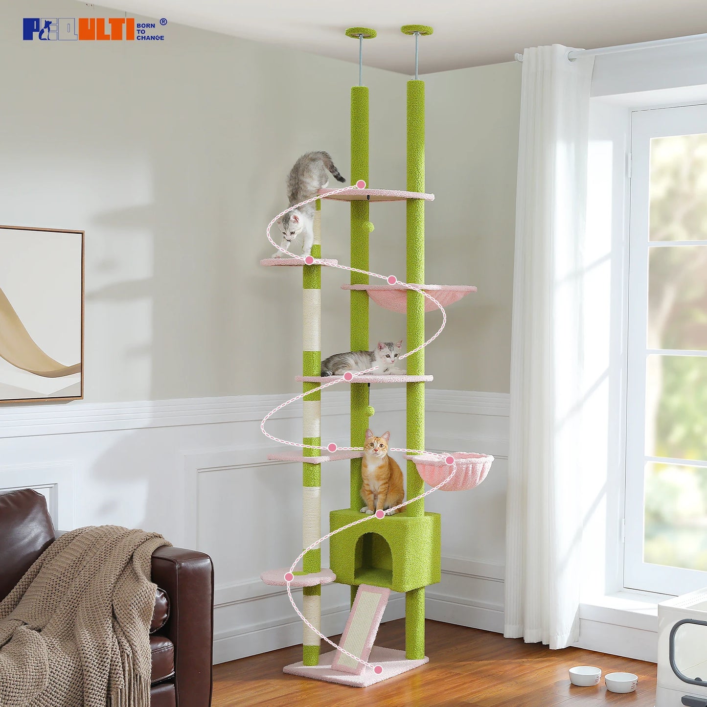 PETEPELA Cactus Cat Tree Floor to Ceiling Cat Tower