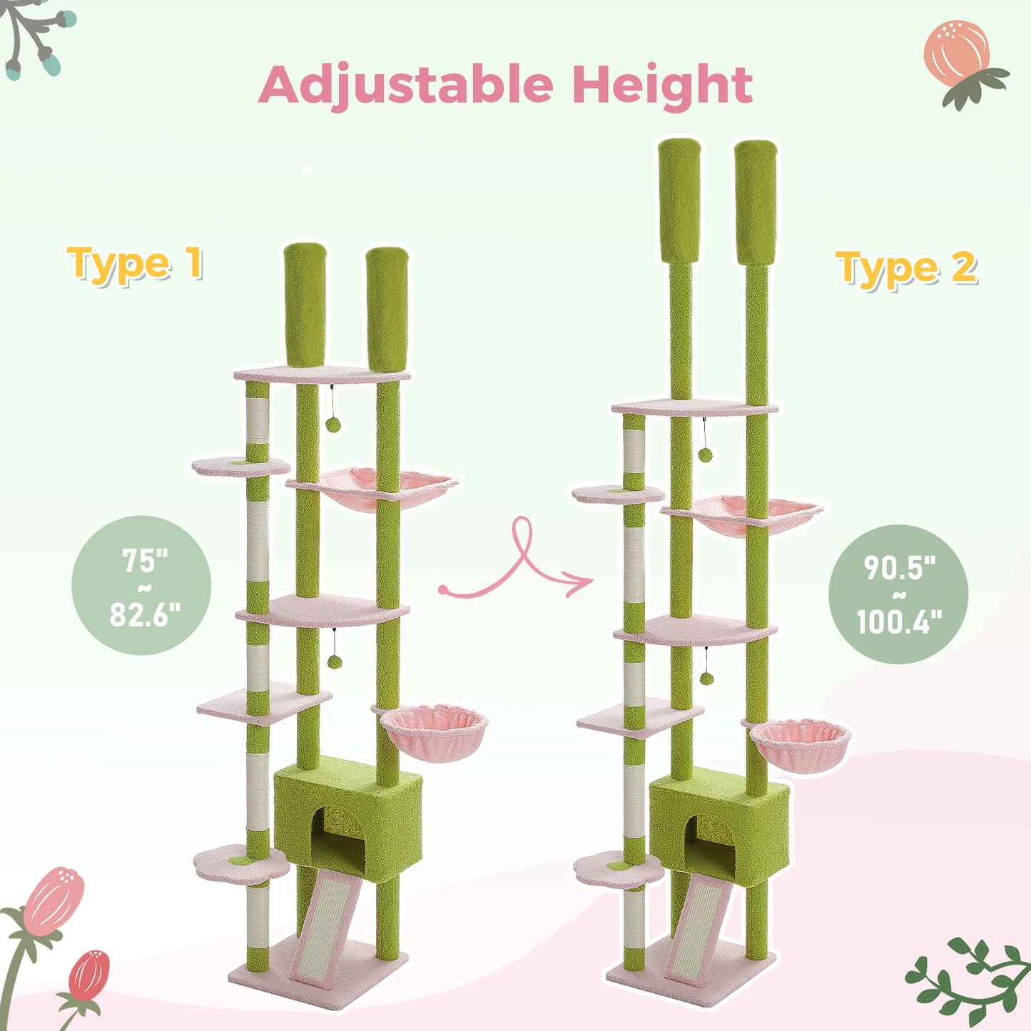 PETEPELA Cactus Cat Tree Floor to Ceiling Cat Tower