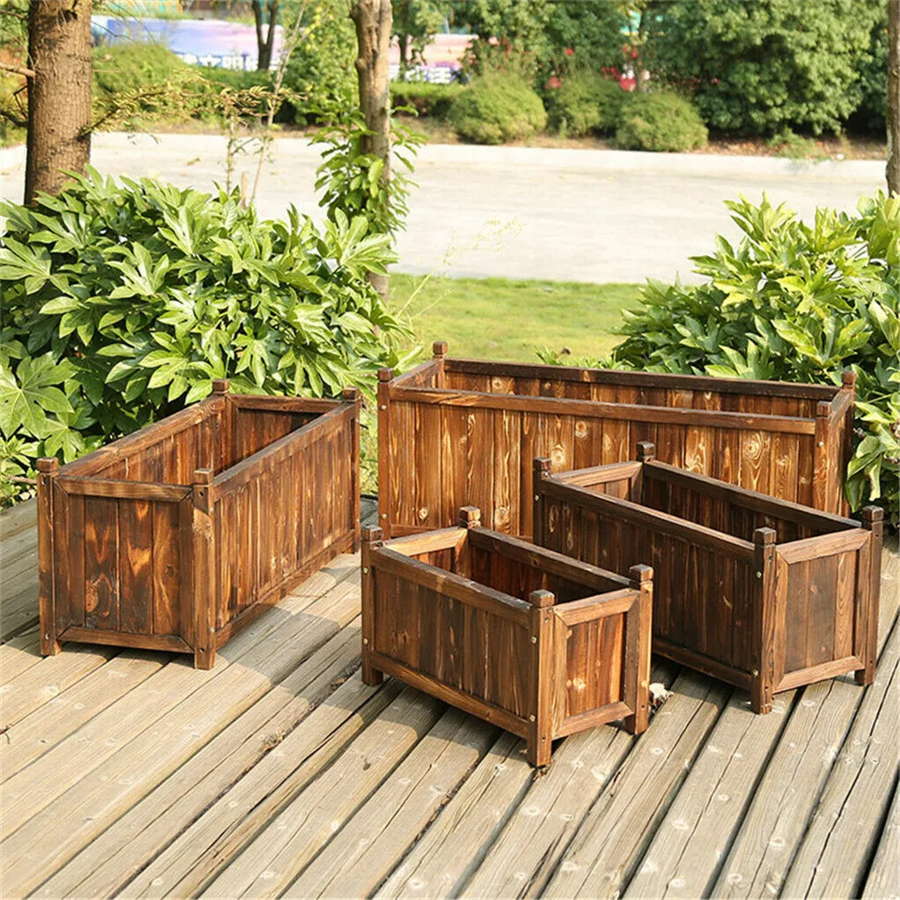Wooden Raised Flower Bed Planter Box For Indoor Outdoor Gardening