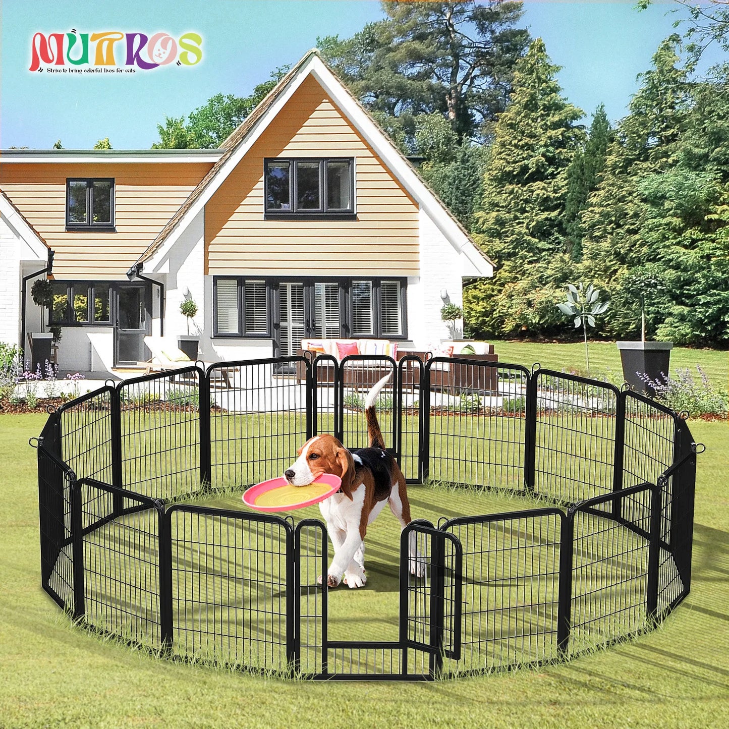 Dog Playpen With Door Foldable Metal Pet Fence Indoor Outdoor
