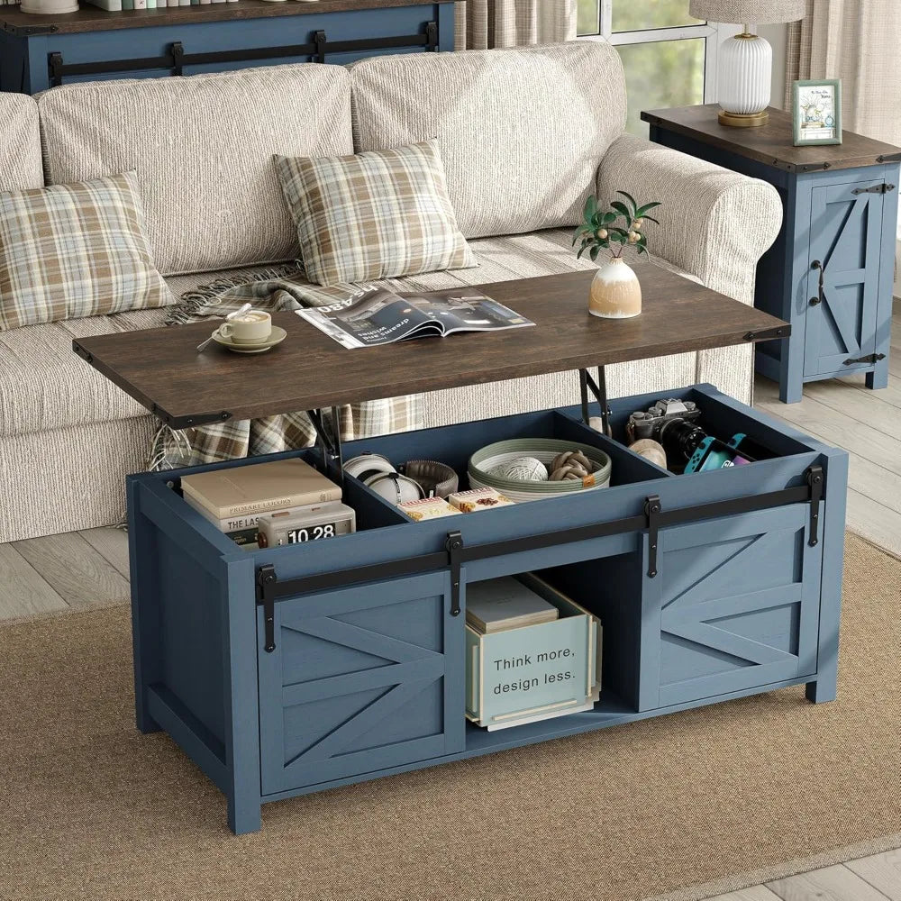 Farmhouse Style Sliding Barn Door Coffee Table Height Adjustable Customizable