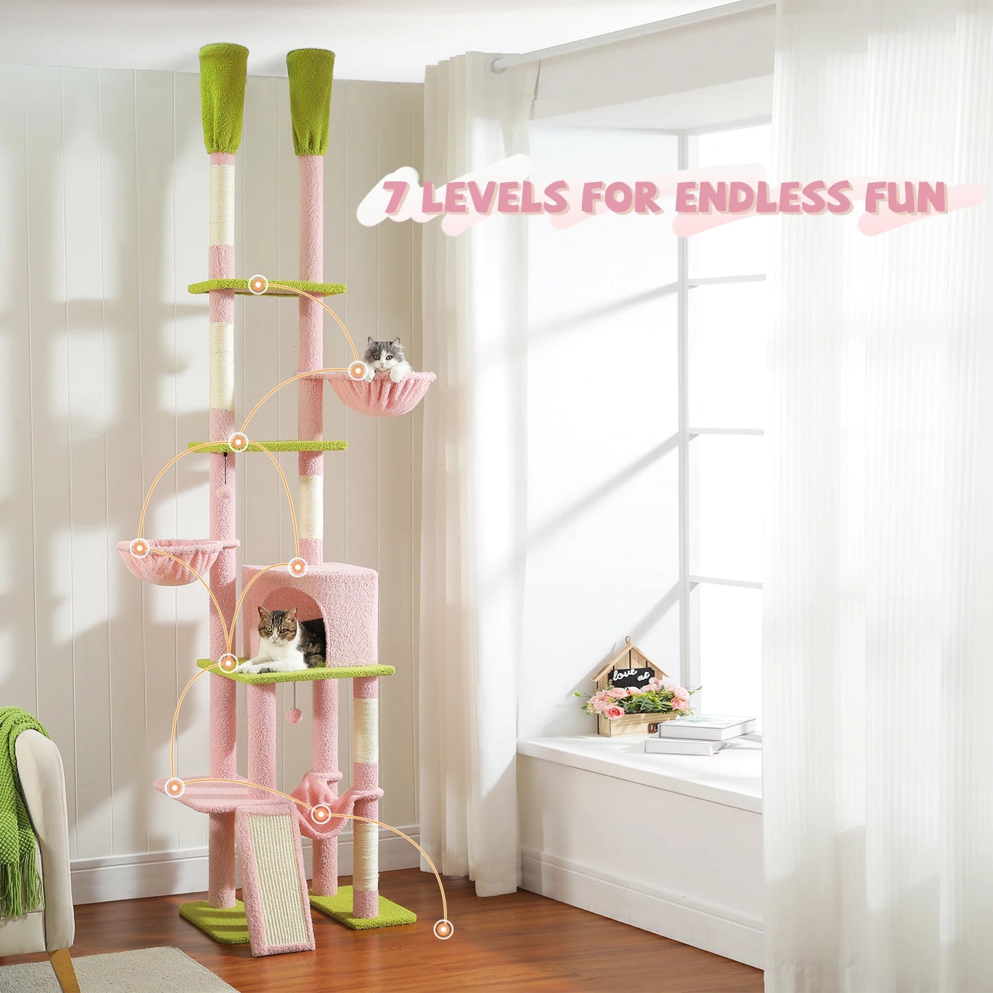 PAWZ Road Cactus Cat Tree Floor To Ceiling Tiers Hammocks
