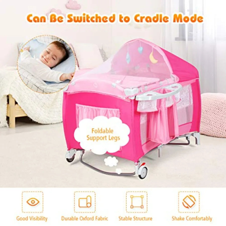 4 In 1 Pack And Play Bassinet With Zippered Canopy