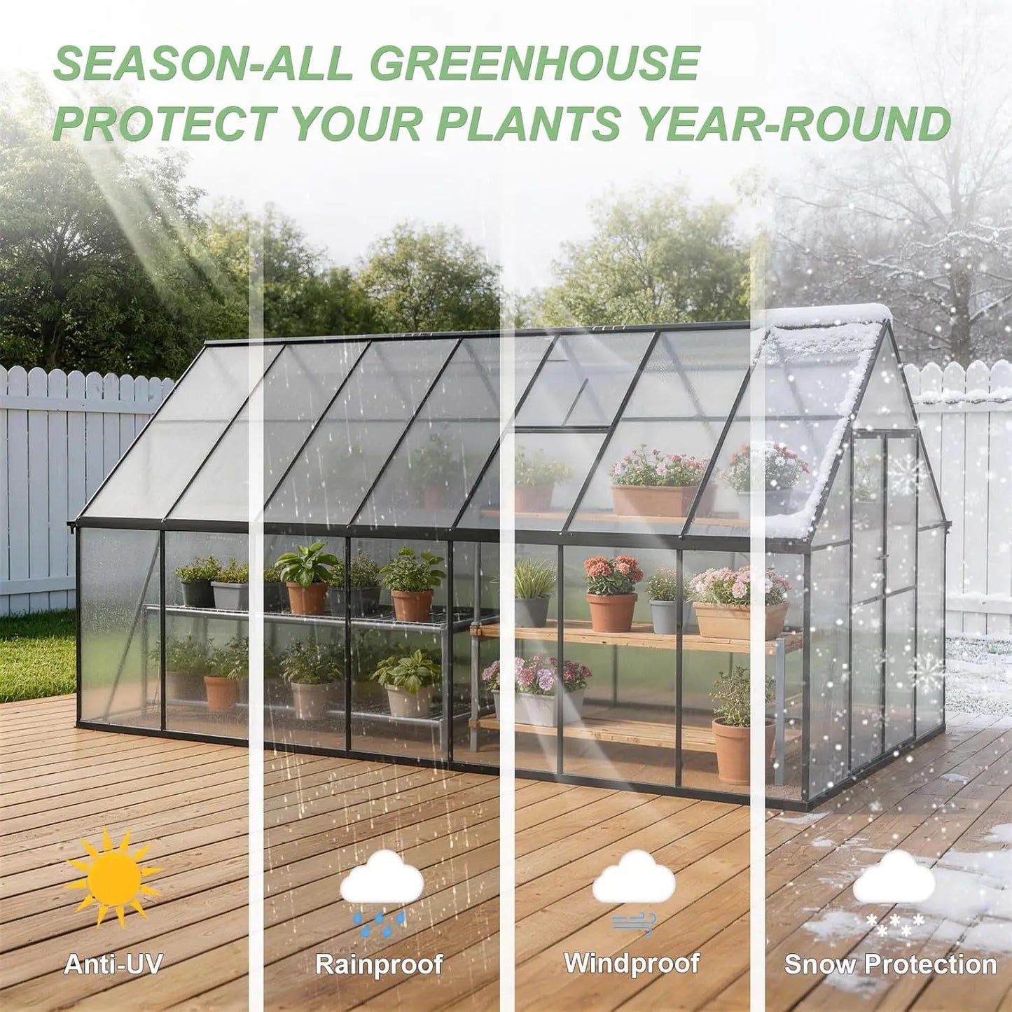 Heavy Duty Aluminum Frame Polycarbonate Greenhouse With Adjustable Roof Vent