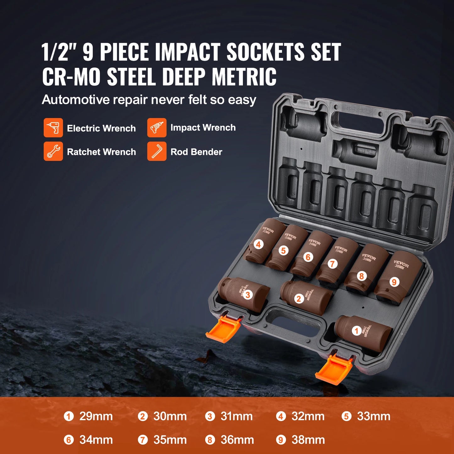 SucceBuy 9 Piece Impact Socket Set Cr-Mo Cr-V For Repair
