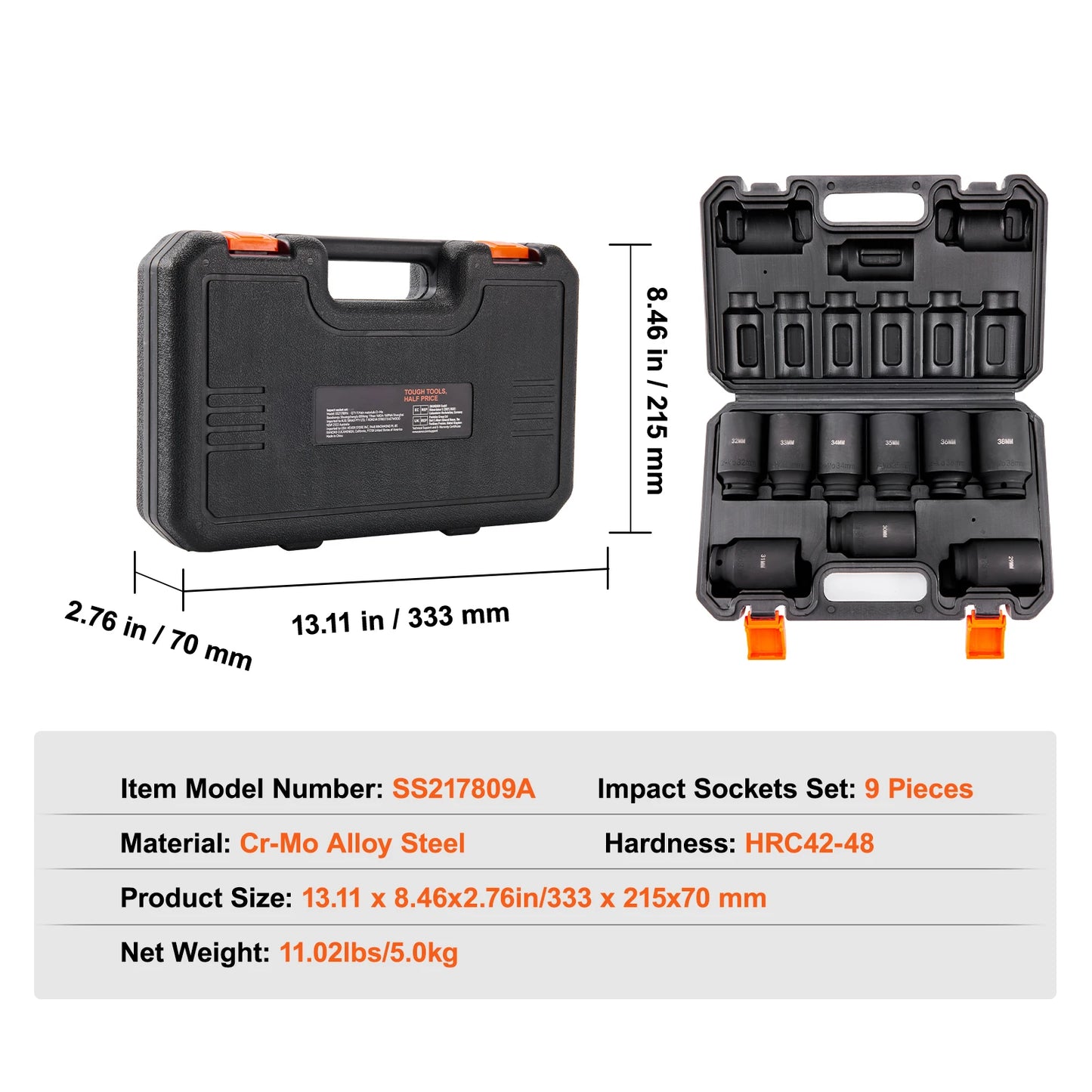 SucceBuy 9 Piece Impact Socket Set Cr-Mo Cr-V For Repair