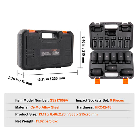 SucceBuy 9 Piece Impact Socket Set Cr-Mo Cr-V For Repair