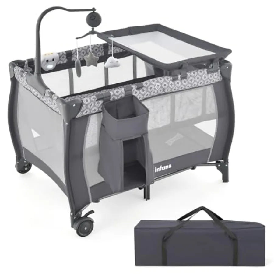 3 In 1 Pack And Play Portable Baby Crib Bassinet With Detachable Mattress