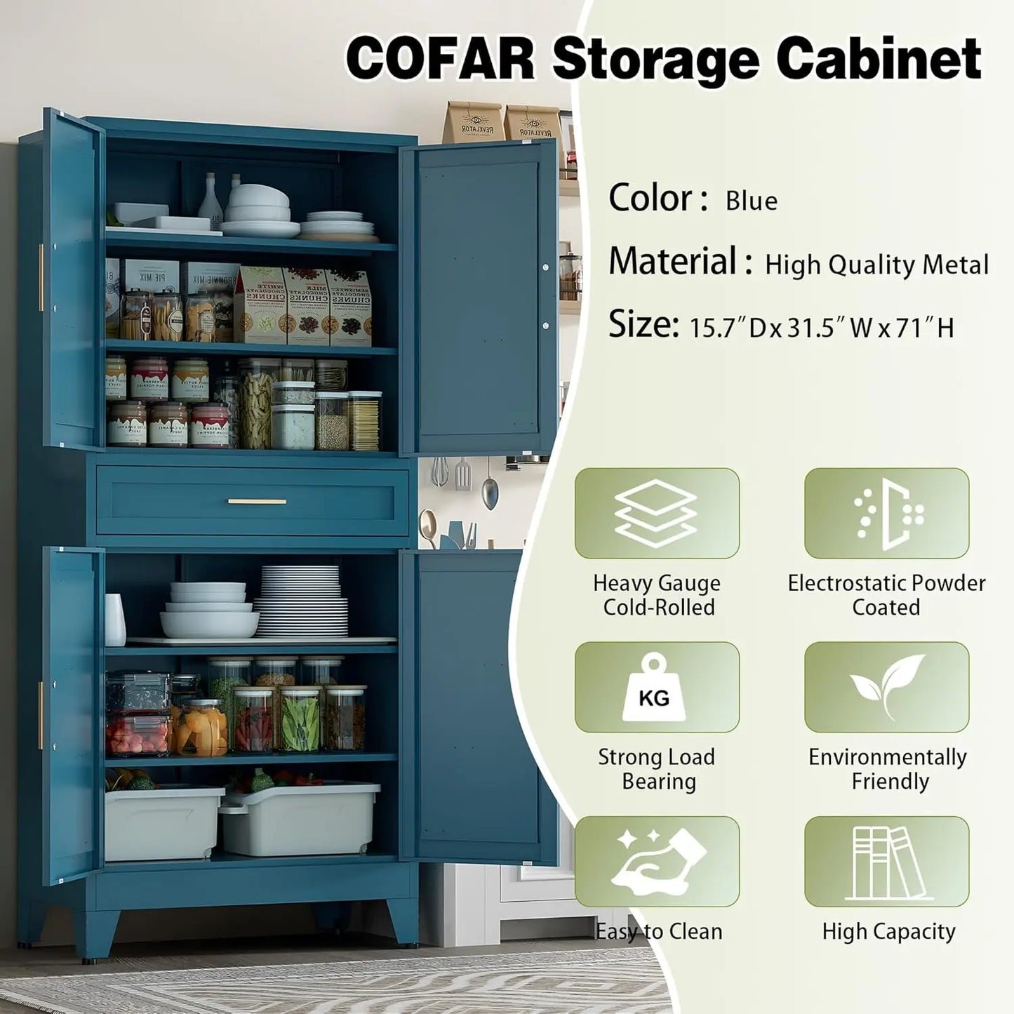 Farmhouse Storage Kitchen Pantry Cabinet 4 Barn Doors And Adjustable Shelves