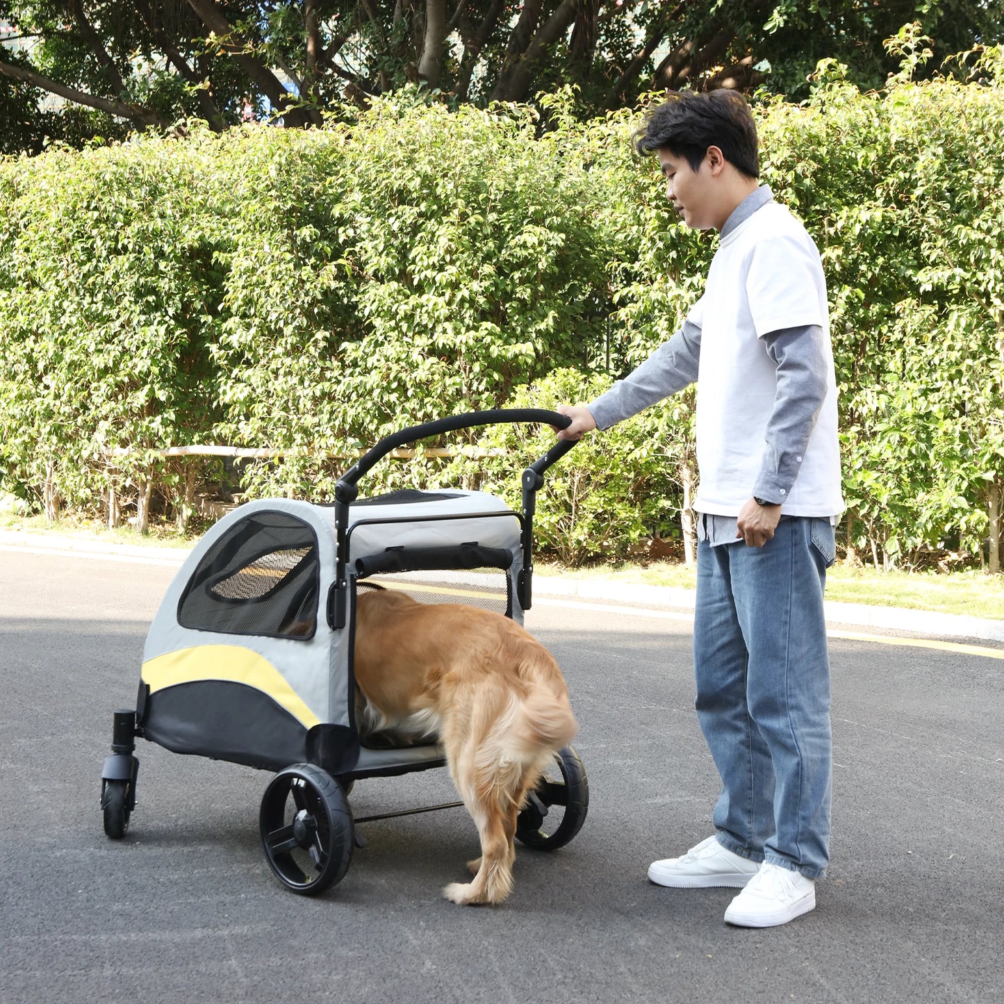 Portable Four Wheel Dog Stroller Foldable Carrier For Large Dogs