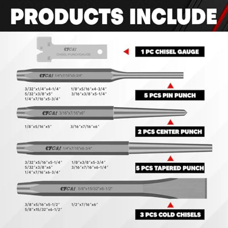Punch And Chisel Set With Storage Pouch Taper Punch Cold Chisels Center Punch