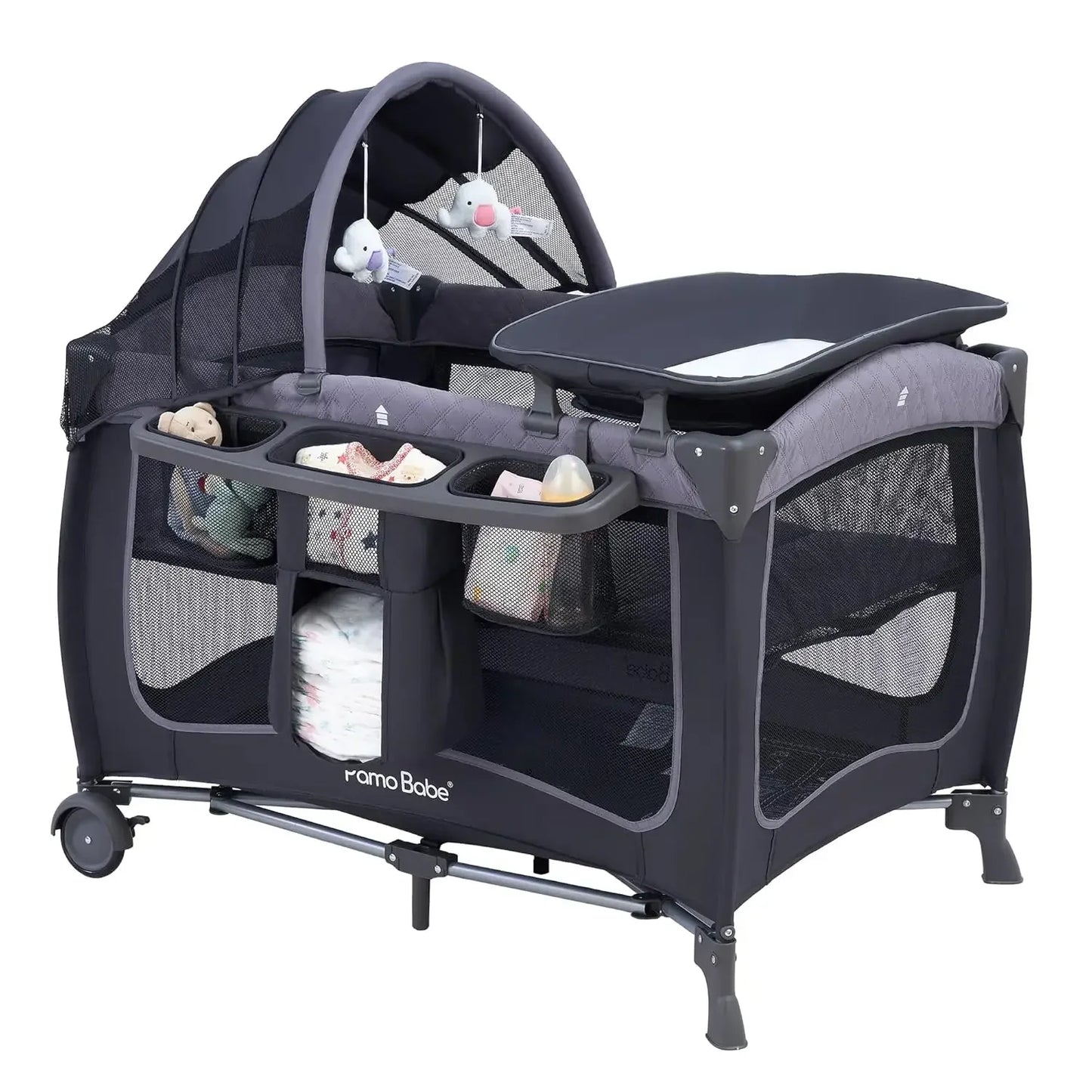 Baby Playard With Canopy Portable Crib And Changing Table