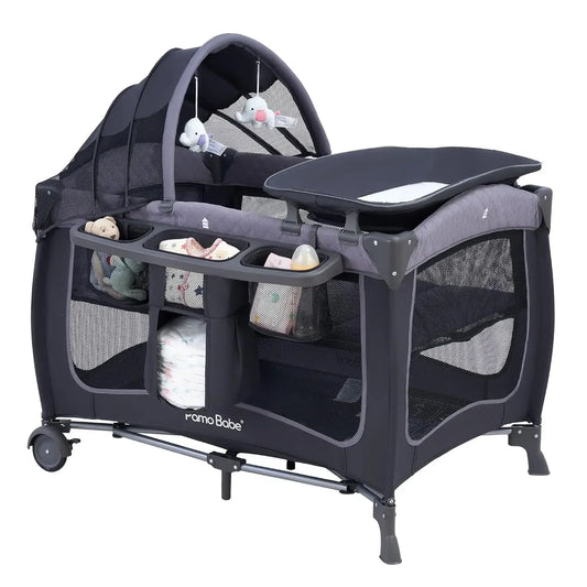Baby Playard With Canopy Portable Crib And Changing Table