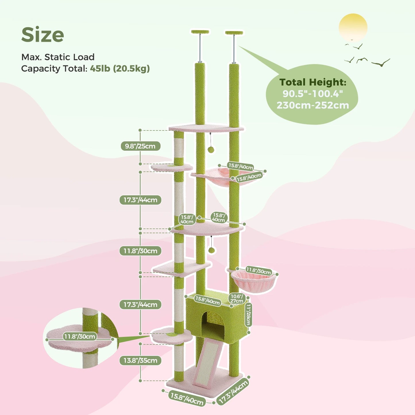 PETEPELA Cactus Cat Tree Floor to Ceiling Cat Tower