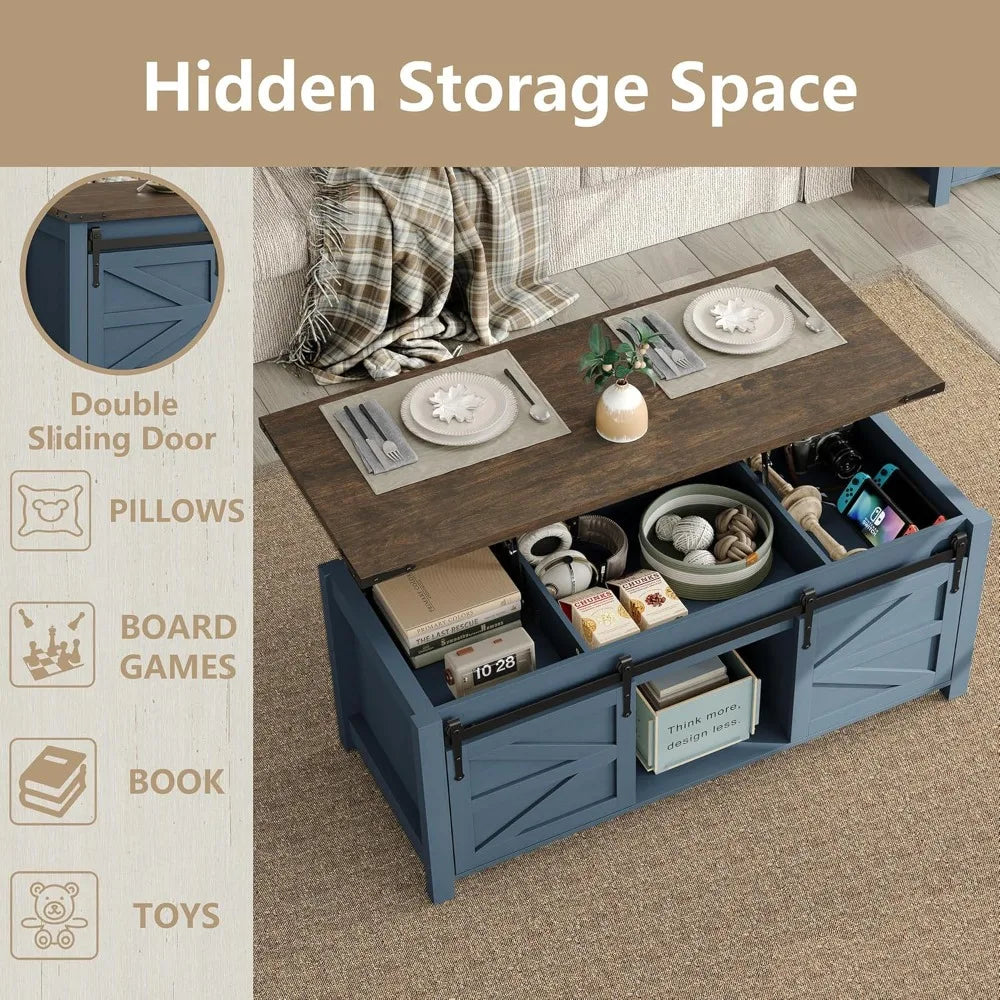 Farmhouse Style Sliding Barn Door Coffee Table Height Adjustable Customizable