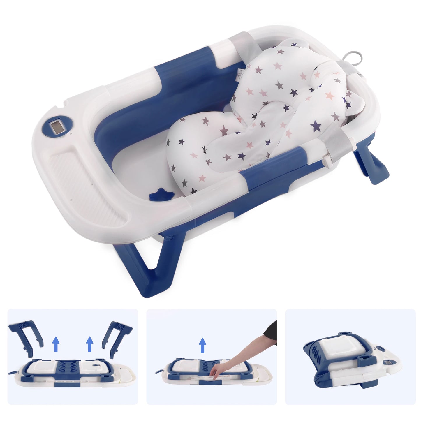 Baby Bathtub With Soft Cushion And Thermometer For Newborns Portable Travel