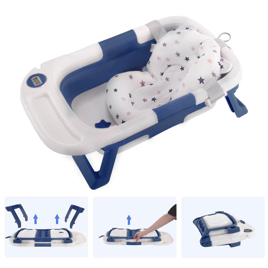 Baby Bathtub With Soft Cushion And Thermometer For Newborns Portable Travel