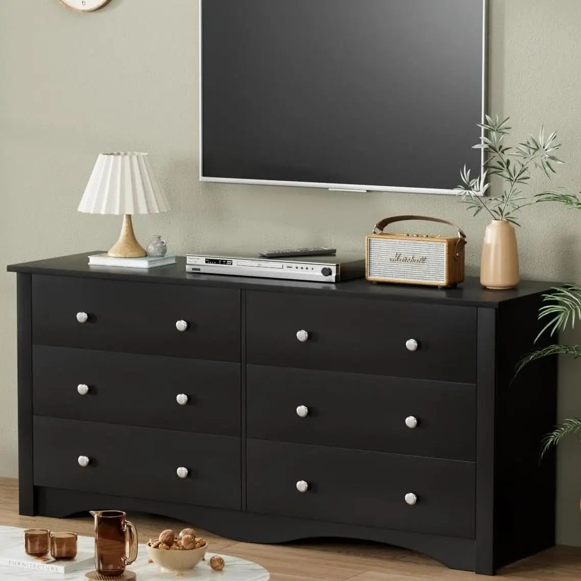 Black Dresser for Bedroom,6 Drawer Dressers, Storage Chest of Drawers for Hallway,Living Room, Entryway, Customized