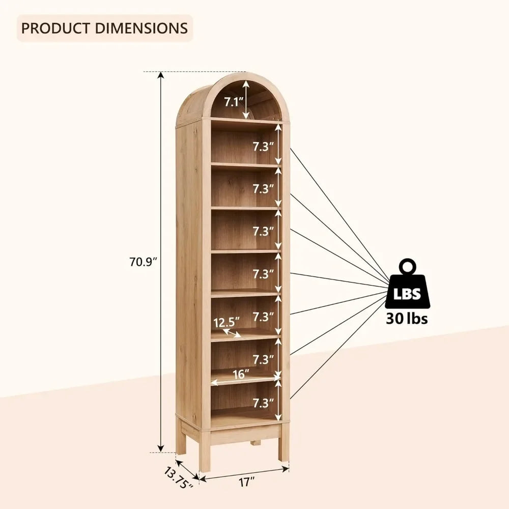 71" Tall Arched Shoe Storage Cabinet, 8 Tiers Holds 16 Pairs, Adjustable Shelves for Entryway Hallway Living Room