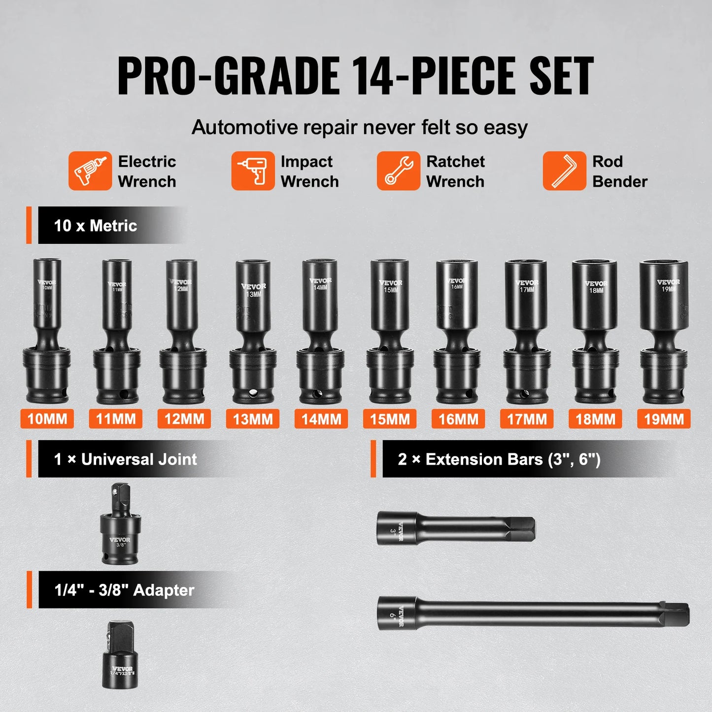 SucceBuy 360 Degree Swivel Impact Socket Set 14 Piece