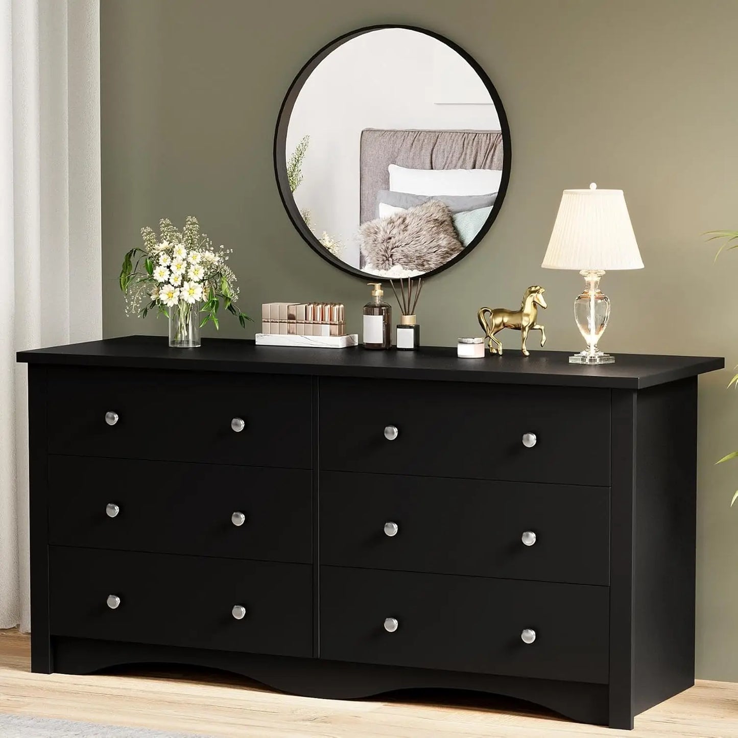 Black Dresser for Bedroom,6 Drawer Dressers, Storage Chest of Drawers for Hallway,Living Room, Entryway, Customized
