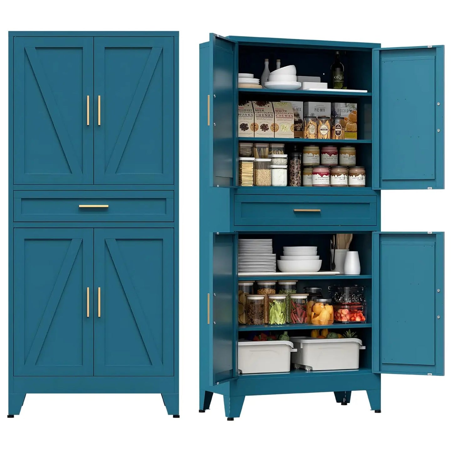 Farmhouse Storage Kitchen Pantry Cabinet 4 Barn Doors And Adjustable Shelves