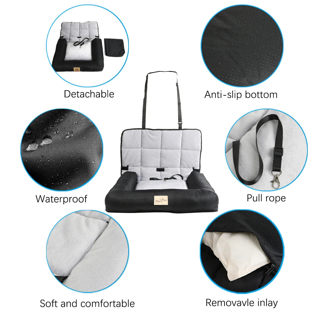 BINGOPAW Dog Car Seat Bed Waterproof Carrier With Removable Pad