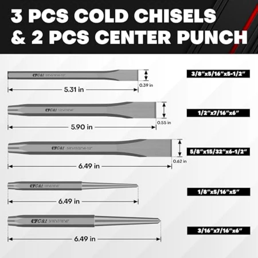 Punch And Chisel Set With Storage Pouch Taper Punch Cold Chisels Center Punch