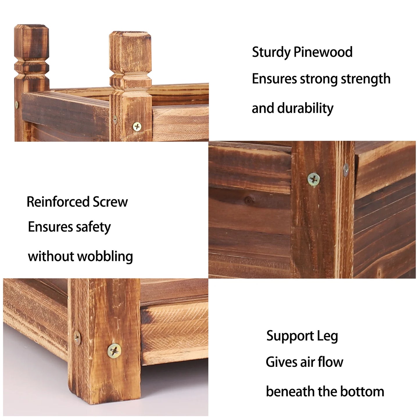 Wooden Raised Flower Bed Planter Box For Indoor Outdoor Gardening