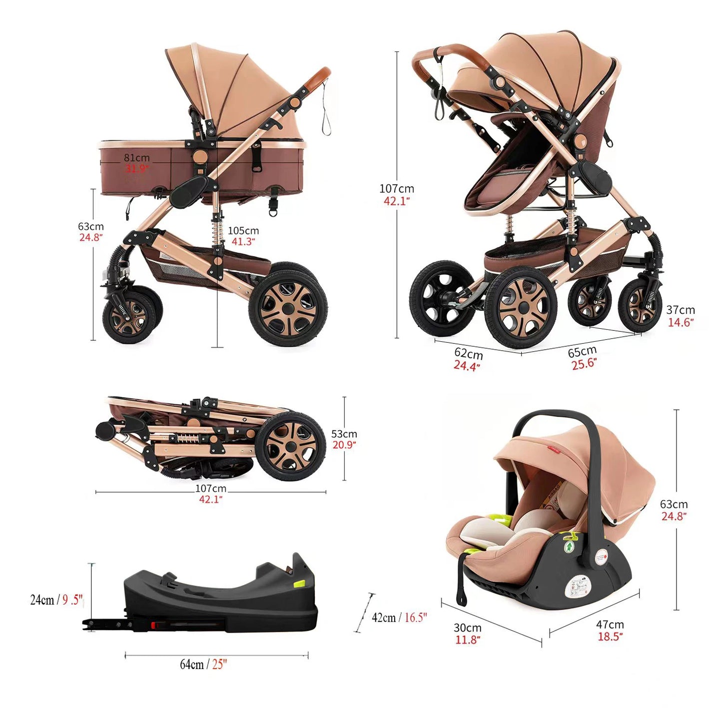 SteAnny 3 In 1 Baby Stroller Travel System With Isofix Base