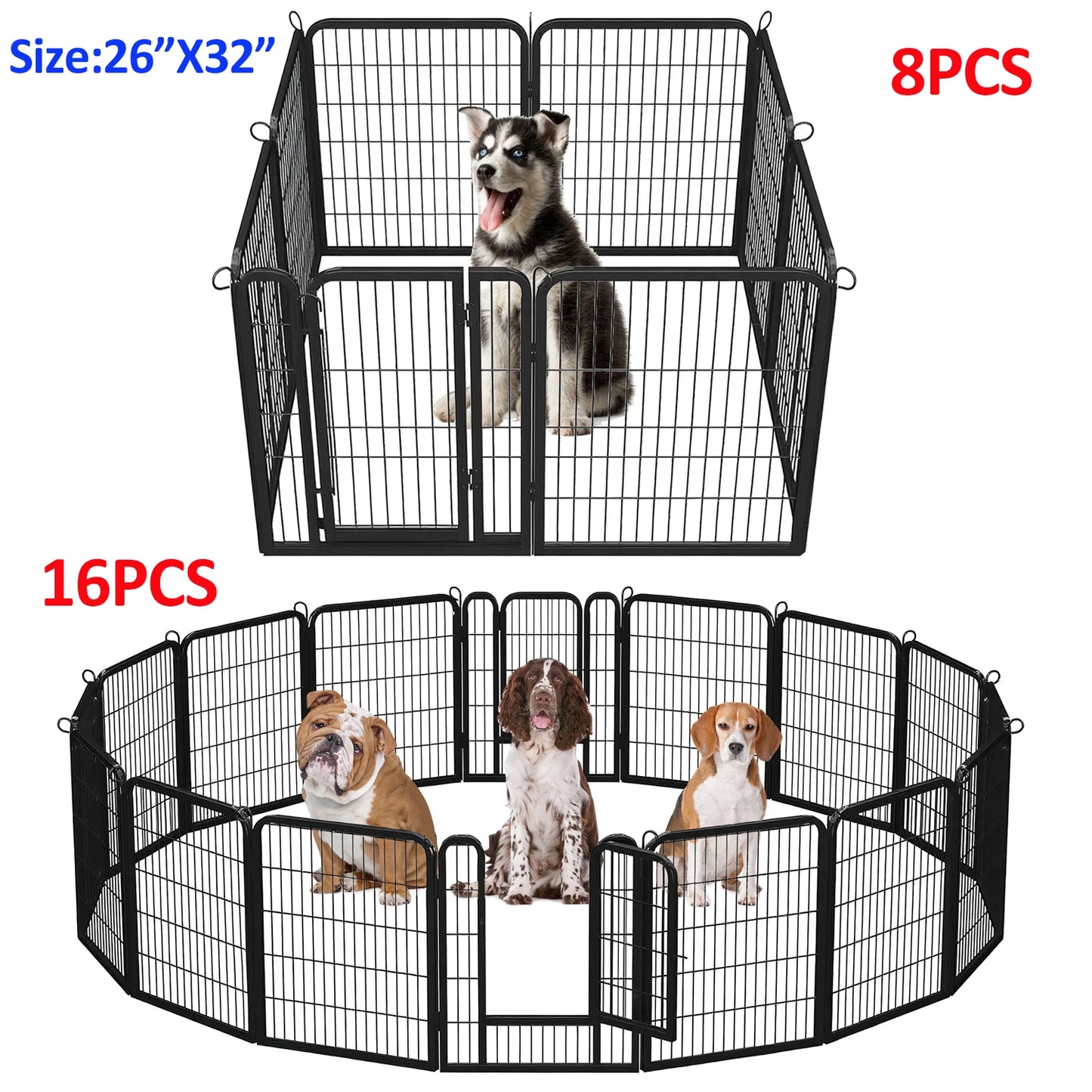 Dog Playpen With Door Foldable Metal Pet Fence Indoor Outdoor