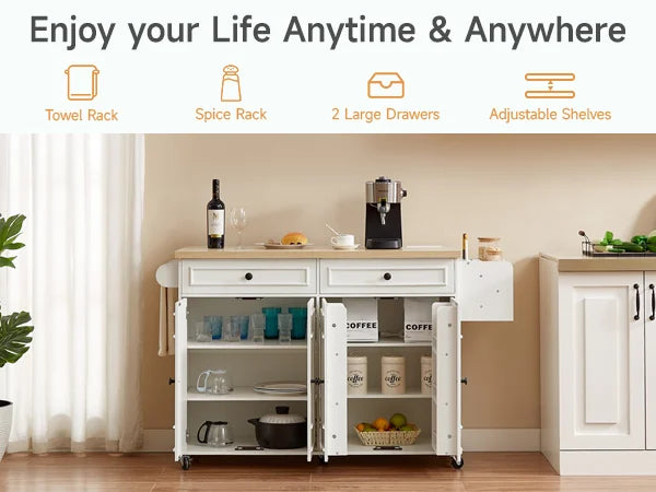 Mobile Kitchen Island Cart With Drop Leaf Outlet Spice Rack