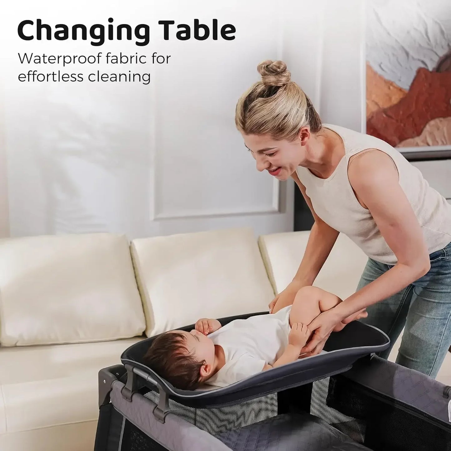 Baby Playard With Canopy Portable Crib And Changing Table