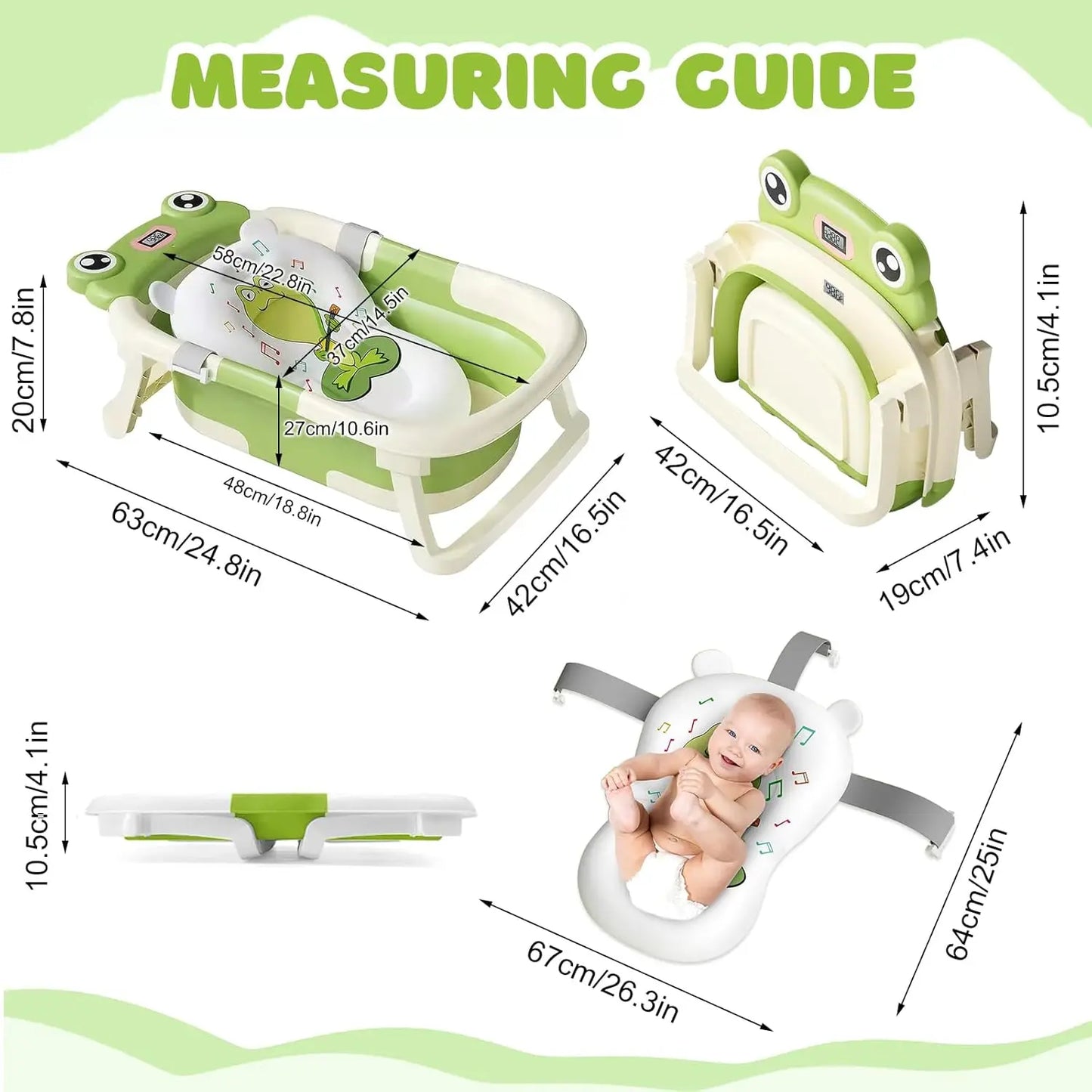 Foldable Baby Bath Tub With Cushion Thermometer For Newborns