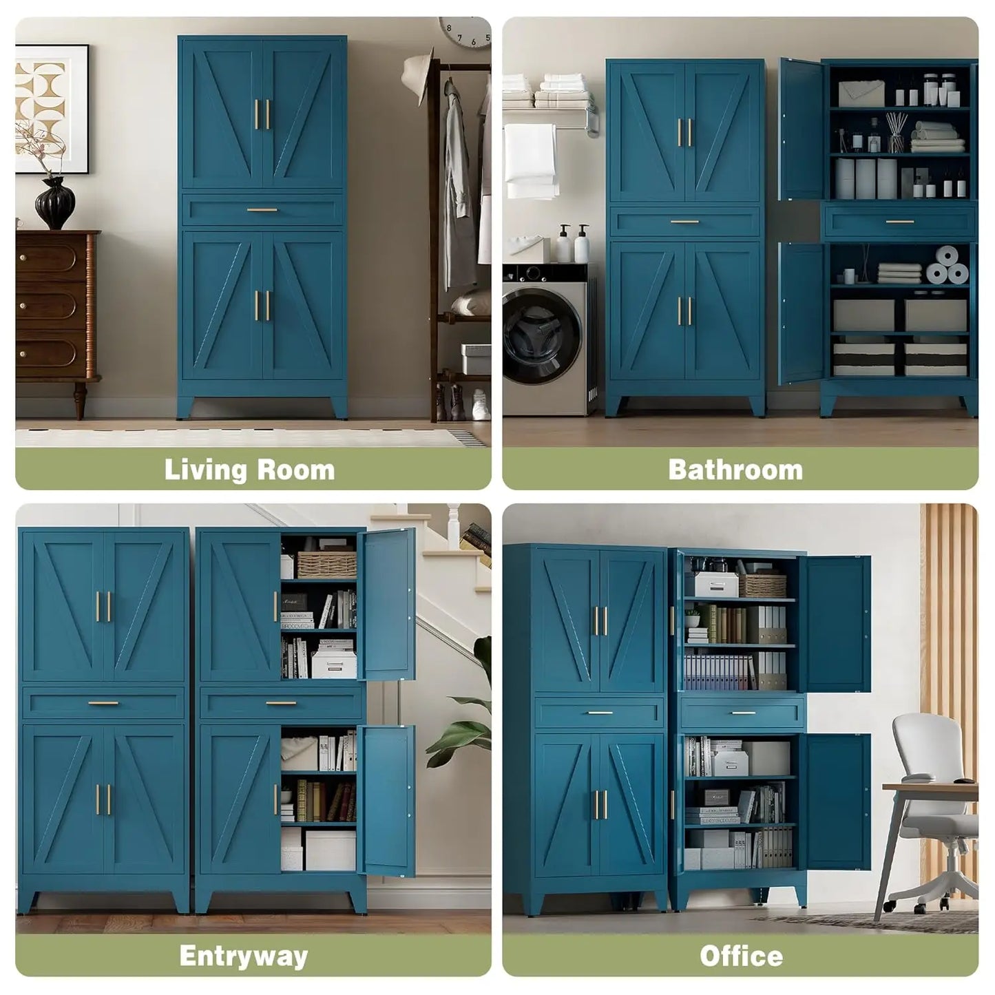Farmhouse Storage Kitchen Pantry Cabinet 4 Barn Doors And Adjustable Shelves