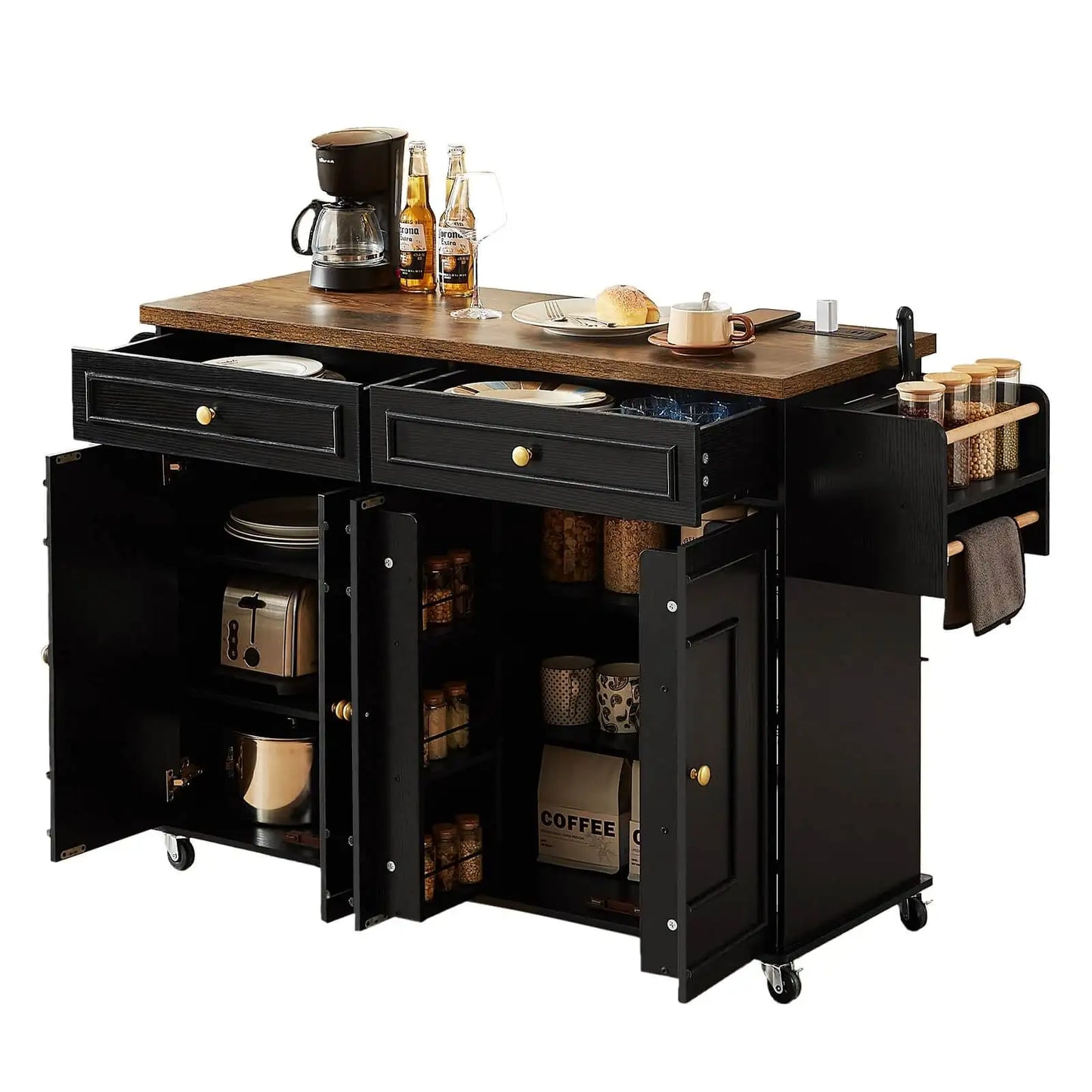 Mobile Kitchen Island Cart With Drop Leaf Outlet Spice Rack