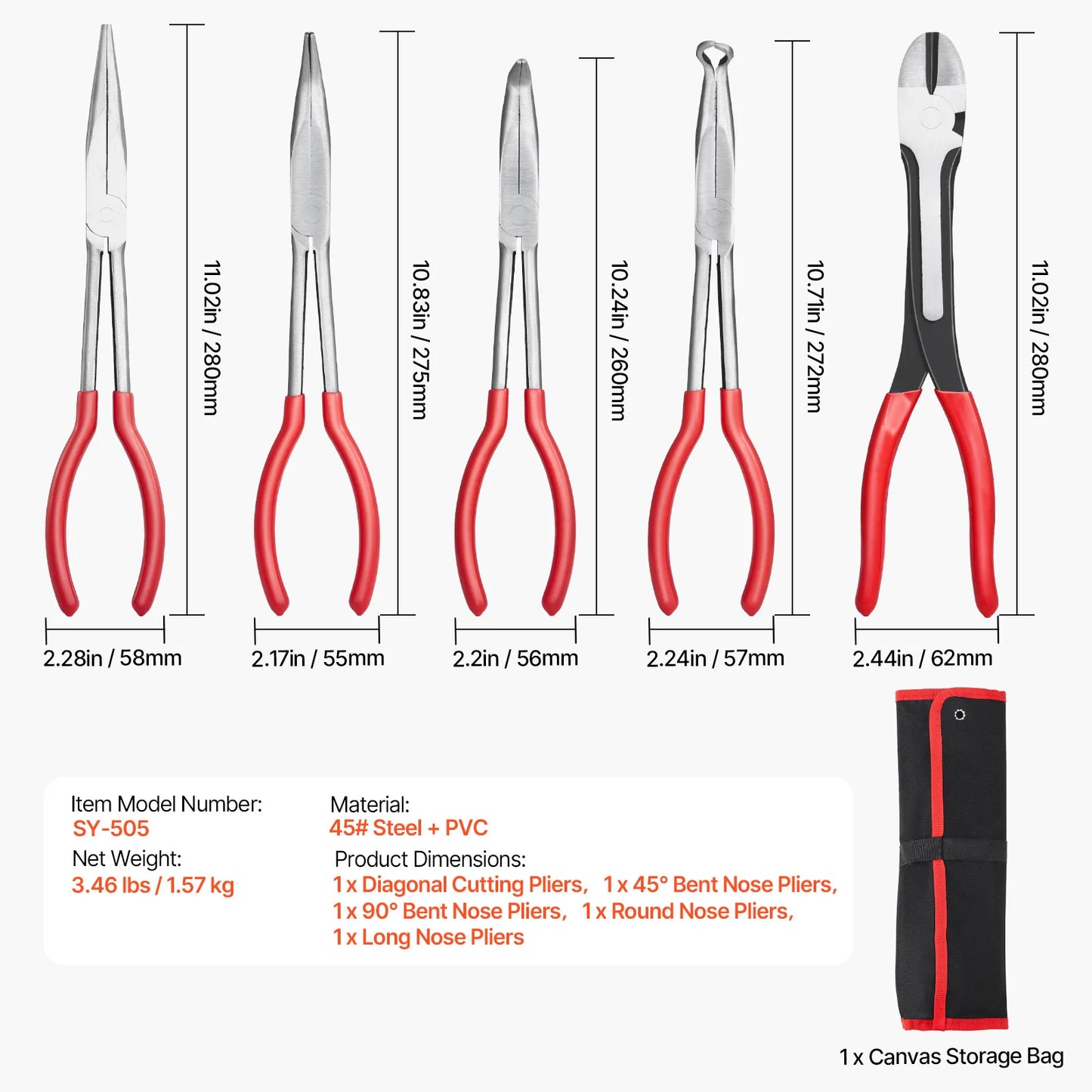SucceBuy 5 Piece Needle Nose Pliers Set Bent Angles