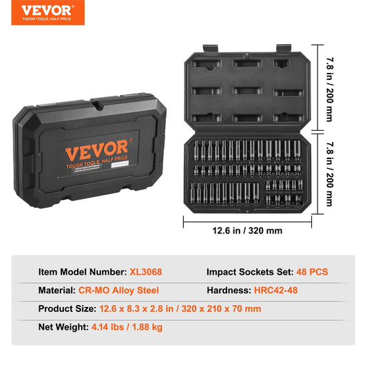 SucceBuy Drive Impact Socket Set 48-Piece Cr-Mo Alloy Steel