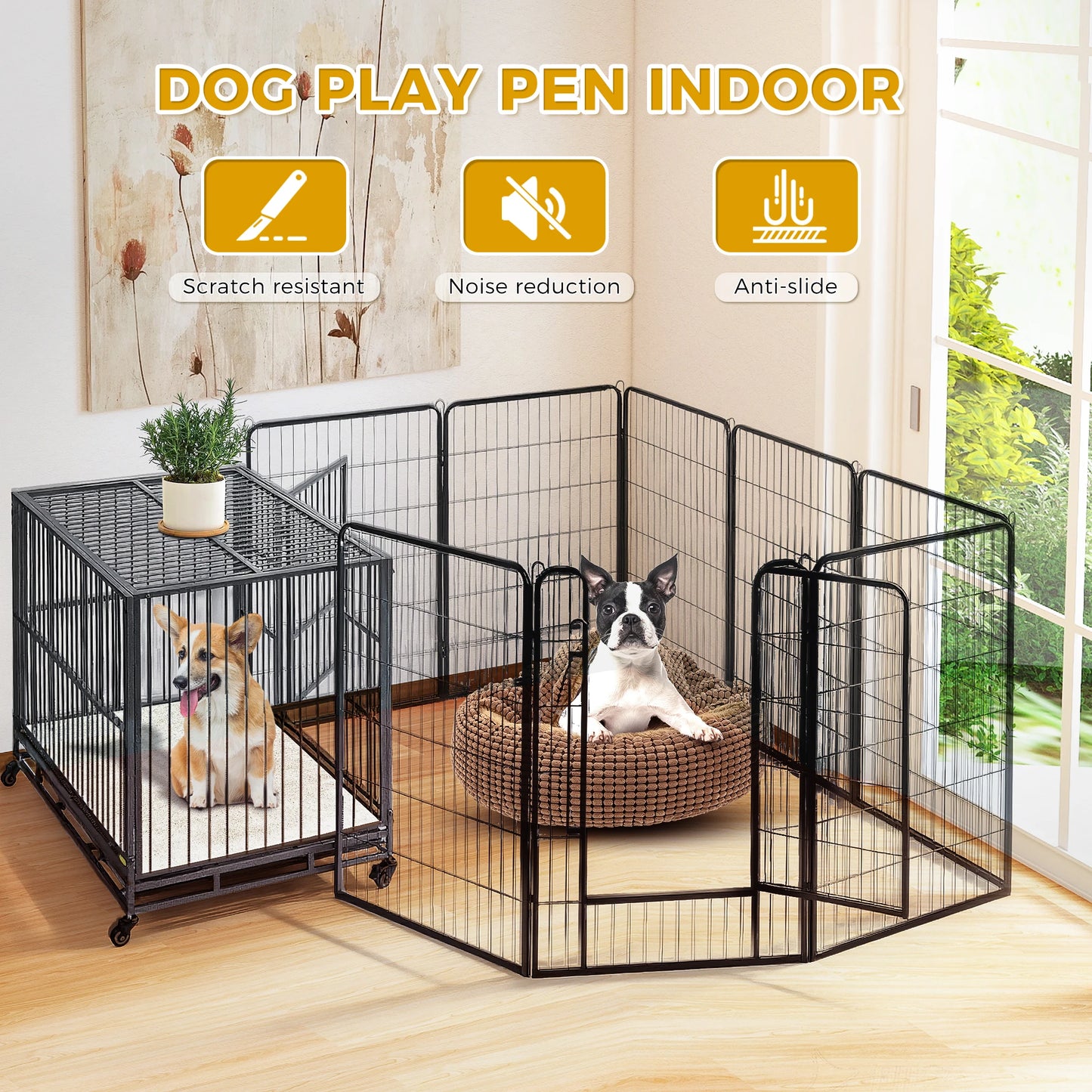 Dog Playpen With Door Foldable Metal Pet Fence Indoor Outdoor
