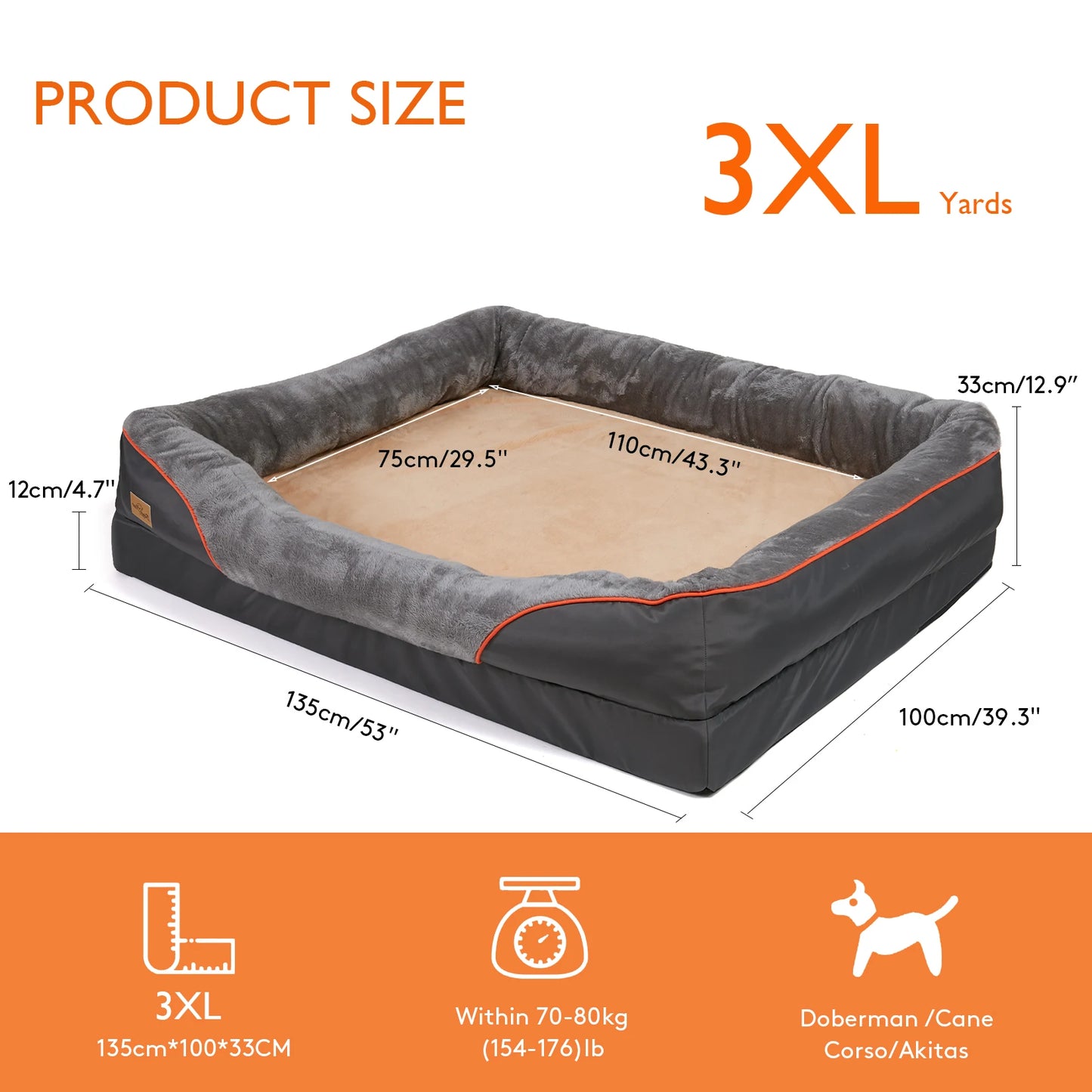 BINGOPAW Waterproof Orthopedic Memory Foam Dog Bed With Bolstered Sides