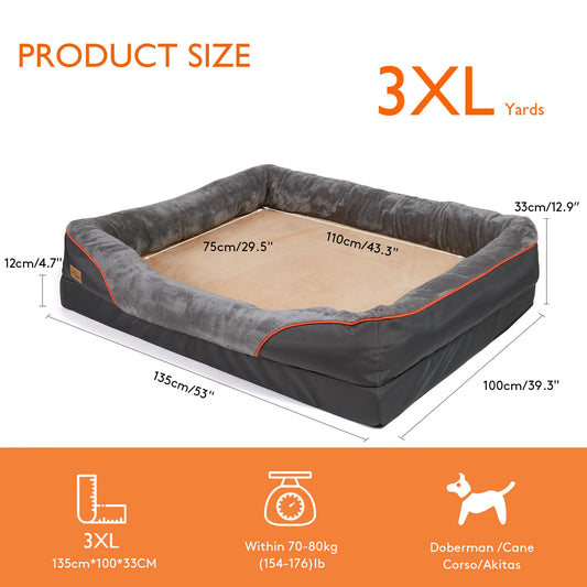 BINGOPAW Waterproof Orthopedic Memory Foam Dog Bed With Bolstered Sides