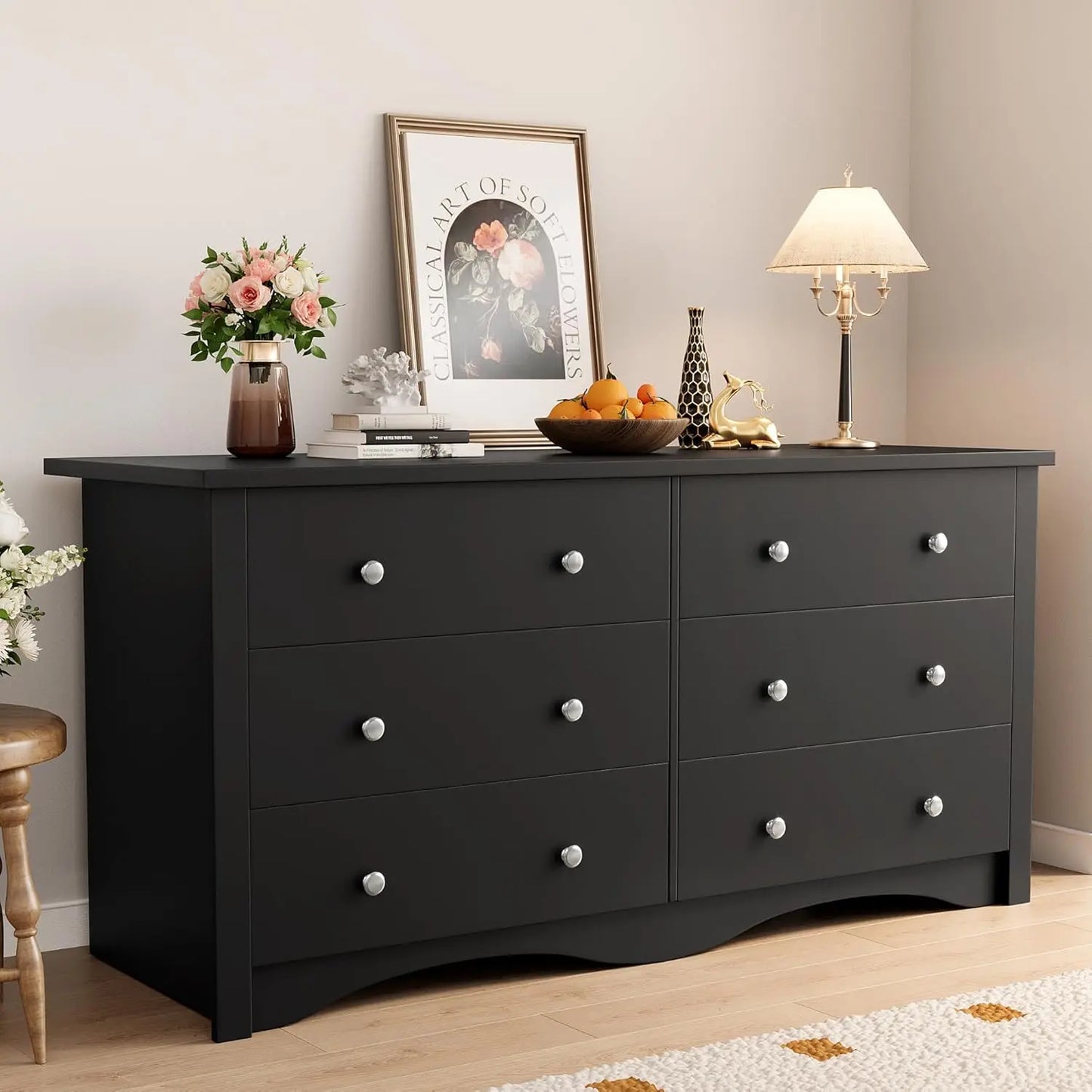 Black Dresser for Bedroom,6 Drawer Dressers, Storage Chest of Drawers for Hallway,Living Room, Entryway, Customized
